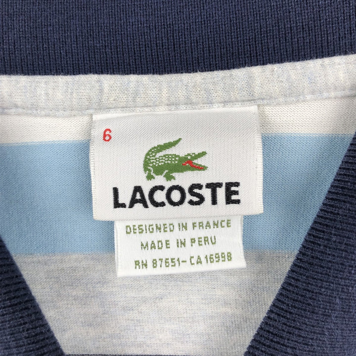 Lacoste (LACOSTE) French design multi-stripe short-sleeved polo shirt, size 6 (equivalent to men's XL) cotton navy blue type Vintage Second Hand