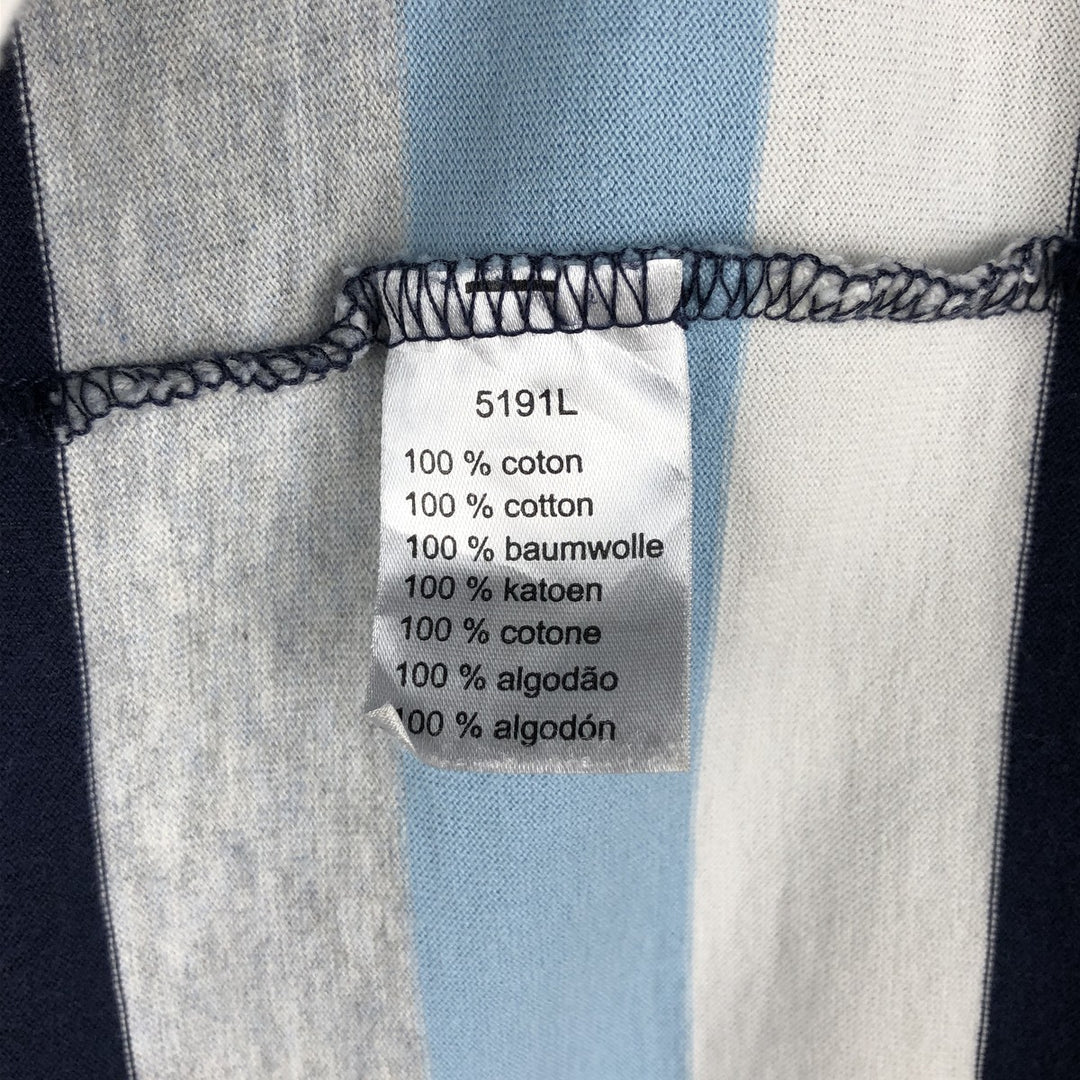 Lacoste (LACOSTE) French design multi-stripe short-sleeved polo shirt, size 6 (equivalent to men's XL) cotton navy blue type Vintage Second Hand