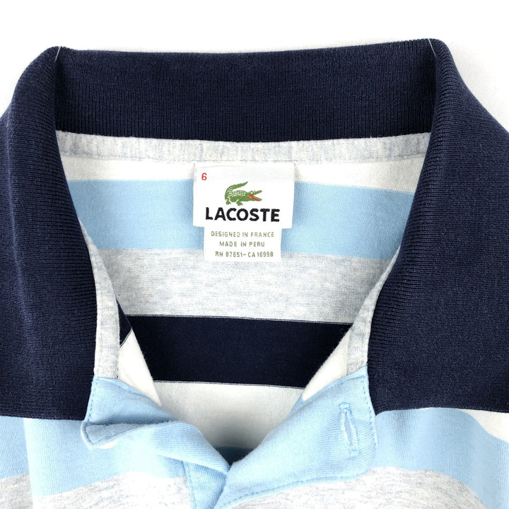 Lacoste (LACOSTE) French design multi-stripe short-sleeved polo shirt, size 6 (equivalent to men's XL) cotton navy blue type Vintage Second Hand