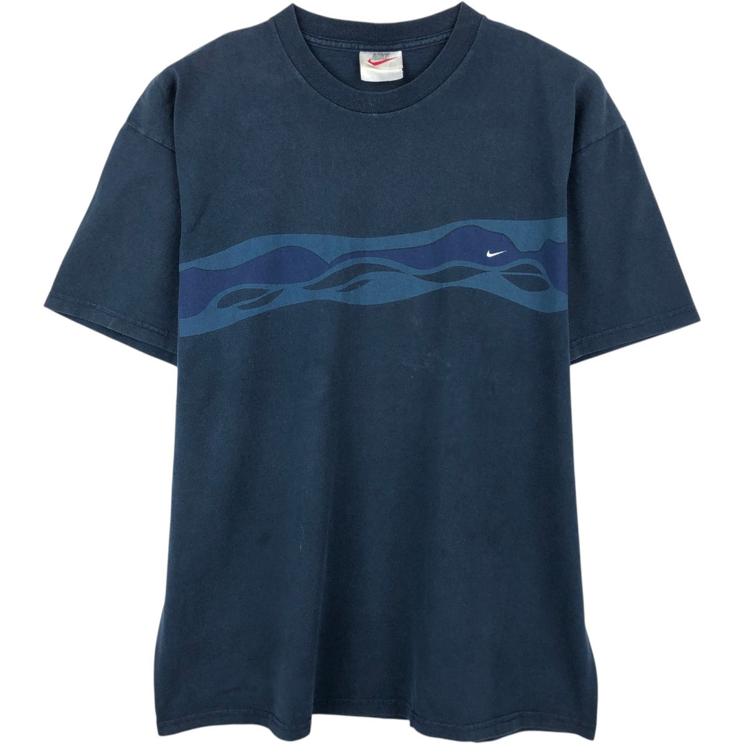 Vintage 90'S Nike print T-shirt, size L, men's cotton navy blue type Vintage Second Hand