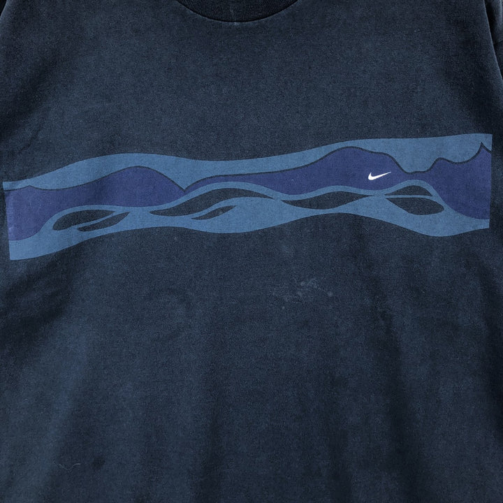Vintage 90'S Nike print T-shirt, size L, men's cotton navy blue type Vintage Second Hand