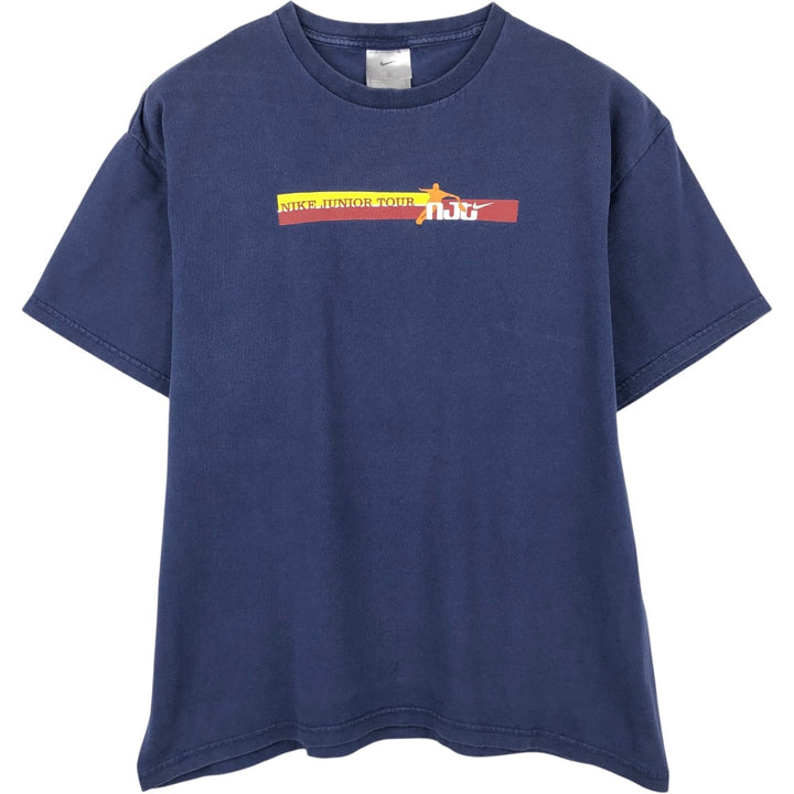 90s-00'S Nike logo print T-shirt, made in USA, men's size L (approx.) cotton navy blue type Vintage Second Hand