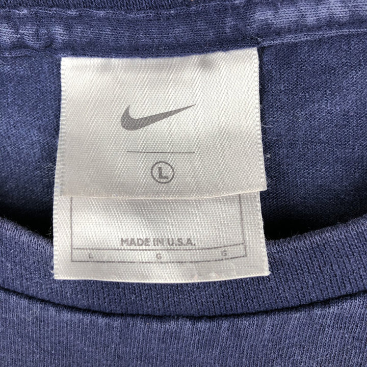 90s-00'S Nike logo print T-shirt, made in USA, men's size L (approx.) cotton navy blue type Vintage Second Hand