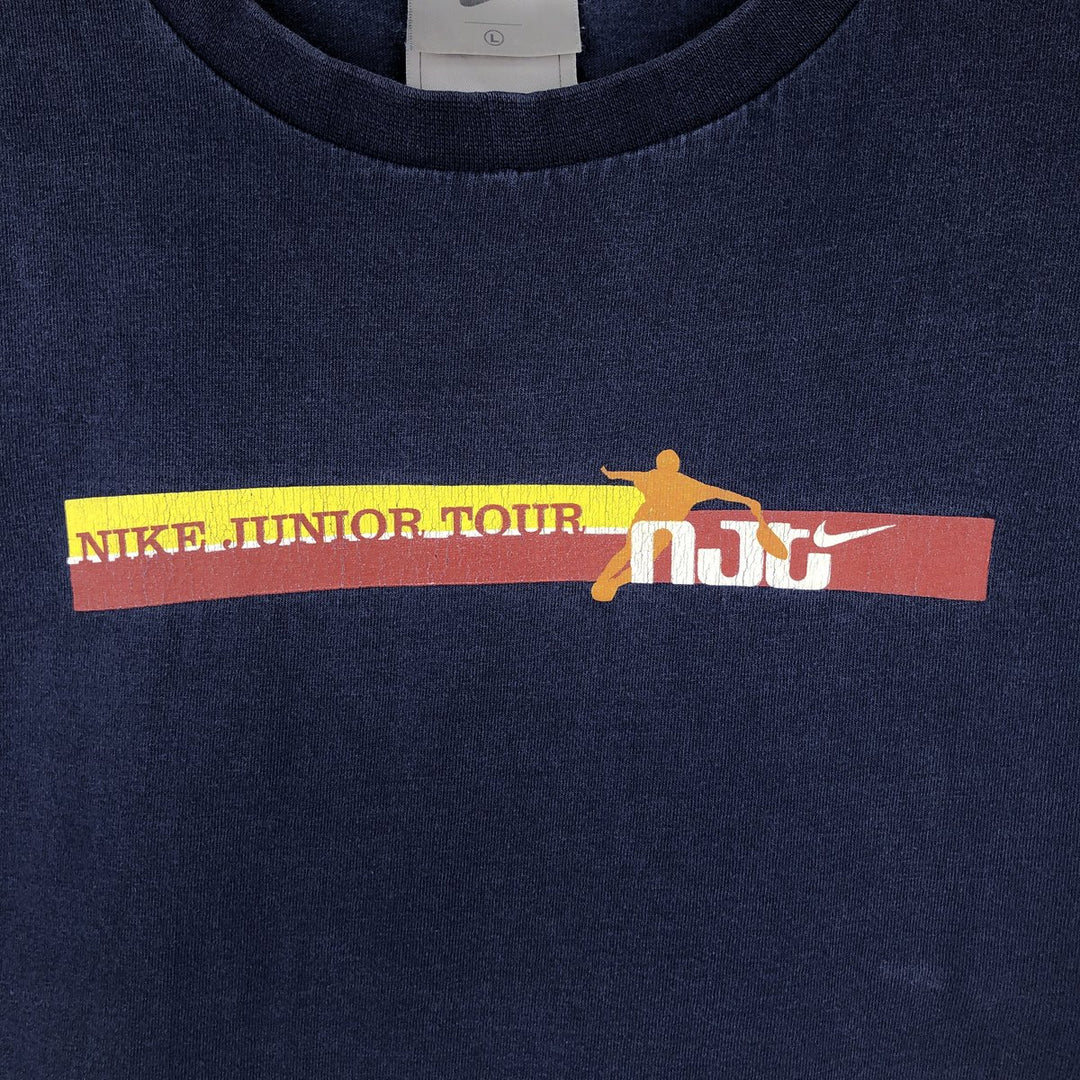 90s-00'S Nike logo print T-shirt, made in USA, men's size L (approx.) cotton navy blue type Vintage Second Hand
