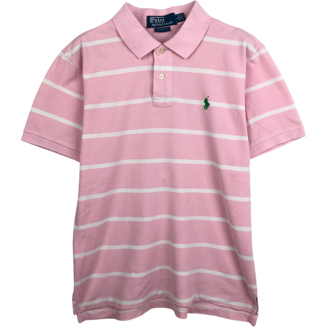 Ralph Lauren POLO by Ralph Lauren CUSTOM FIT short sleeve striped polo shirt men's size L cotton pink type Vintage Second Hand