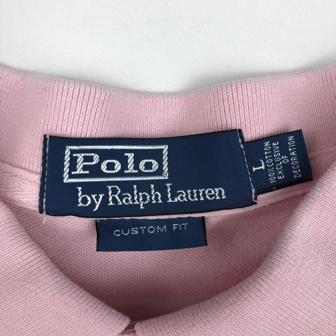 Ralph Lauren POLO by Ralph Lauren CUSTOM FIT short sleeve striped polo shirt men's size L cotton pink type Vintage Second Hand