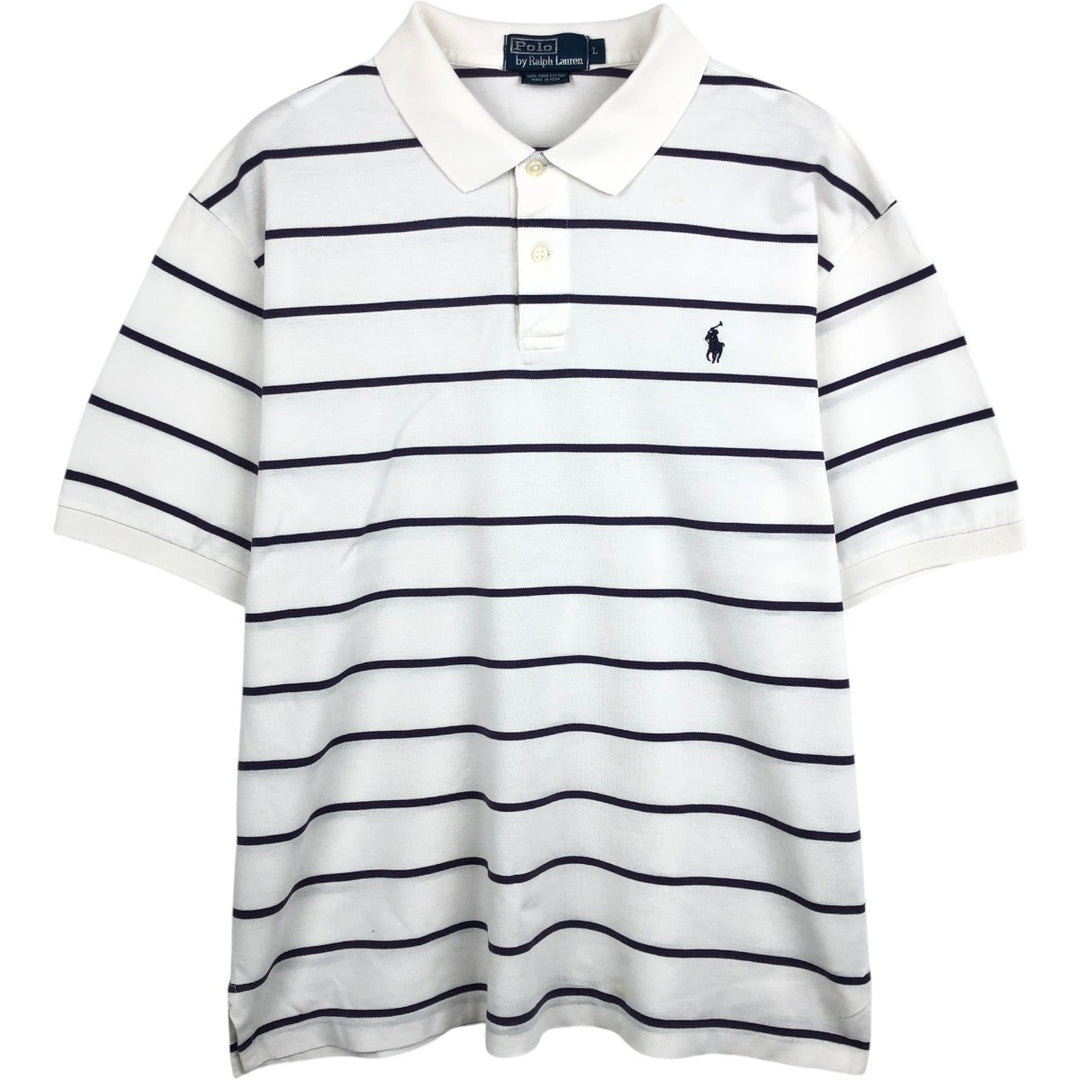 Ralph Lauren POLO by Ralph Lauren short sleeve striped polo shirt, men's size L Pima Cotton white type Vintage Second Hand