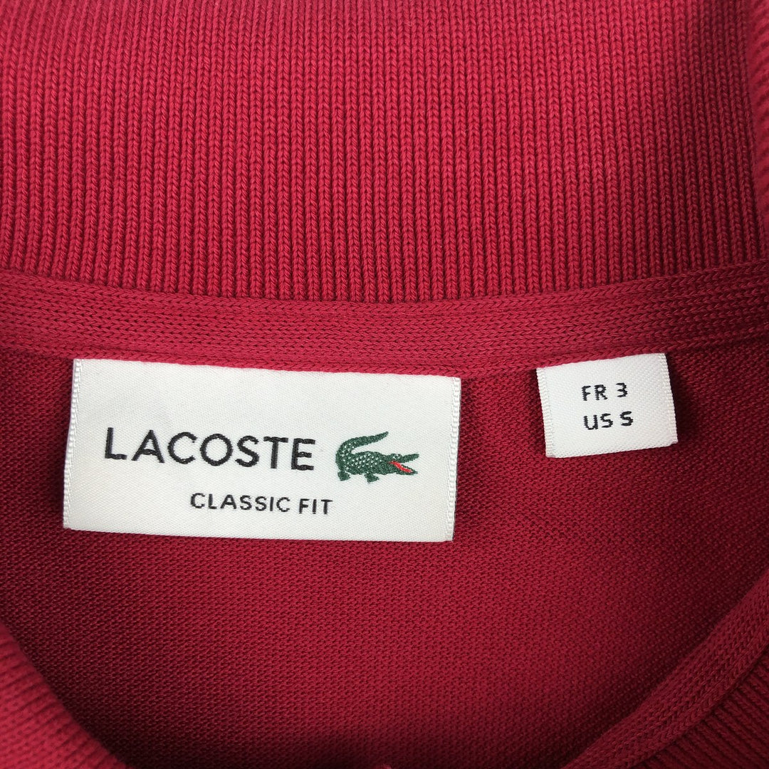 Lacoste Classic Fit short sleeve polo shirt size 3, men's size S cotton red type Vintage Second Hand