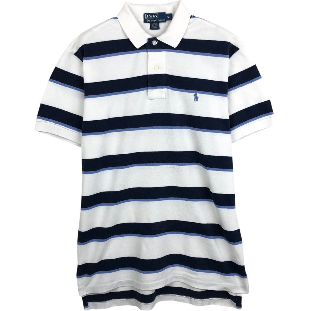 Ralph Lauren POLO by Ralph Lauren Multi-border short sleeve striped polo shirt Men's M size cotton white type Vintage Second Hand