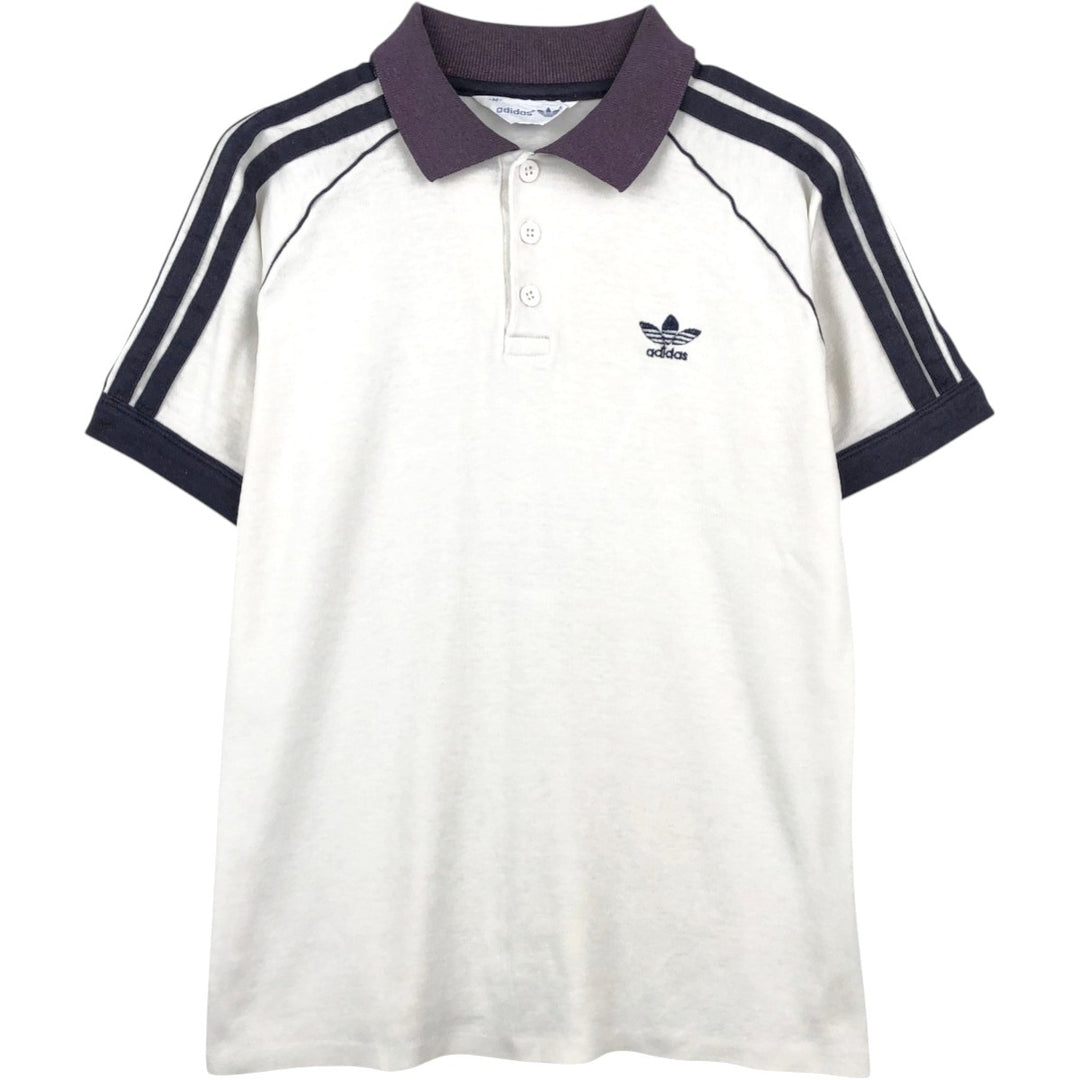 80'S Adidas Trefoil Logo Short-Sleeve Polo Shirt, Men's Size M (Equivalent), Vintage unclear white type Vintage Second Hand
