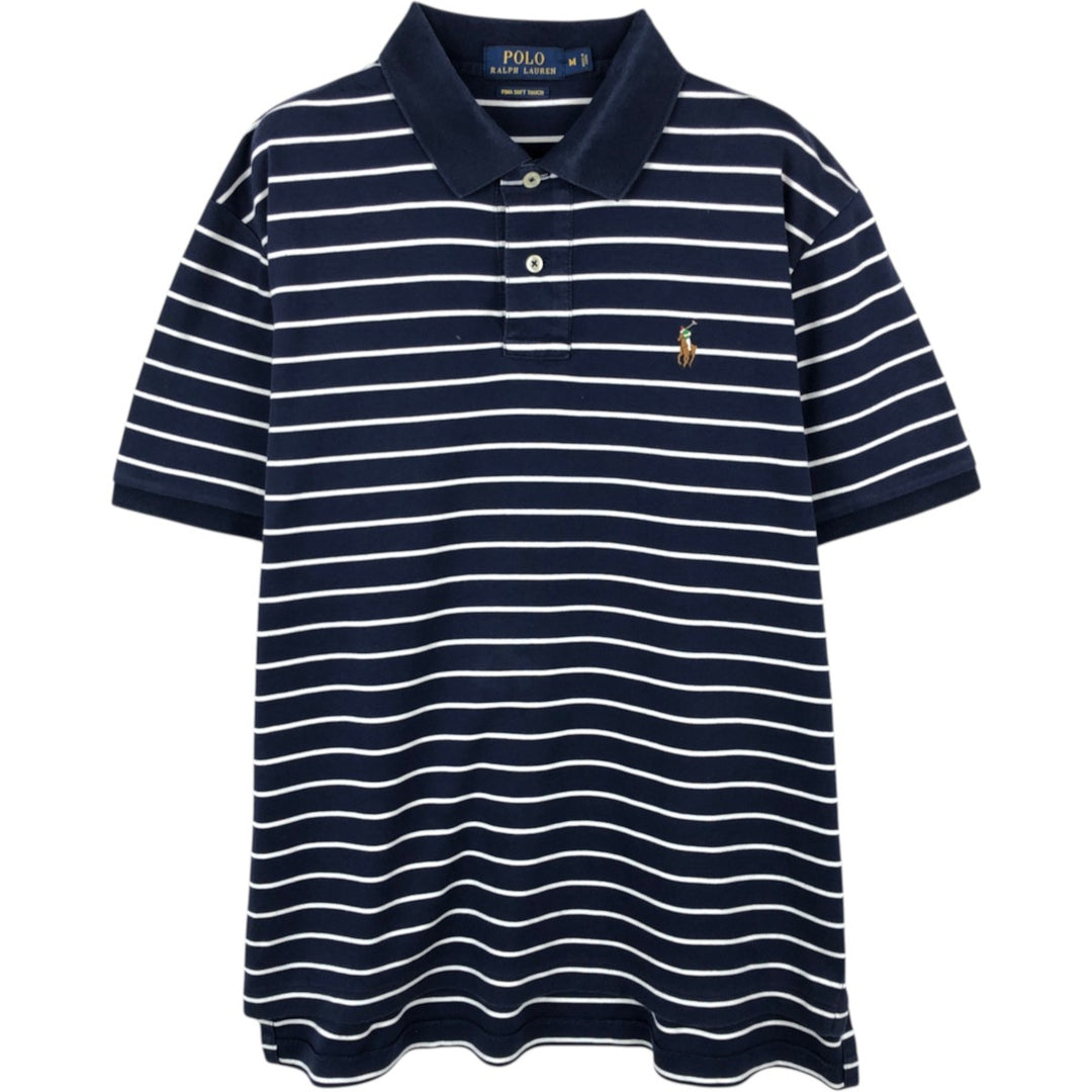 Ralph Lauren POLO RALPH LAUREN Short Sleeve Striped Polo Shirt Men's M cotton navy blue type Vintage Second Hand