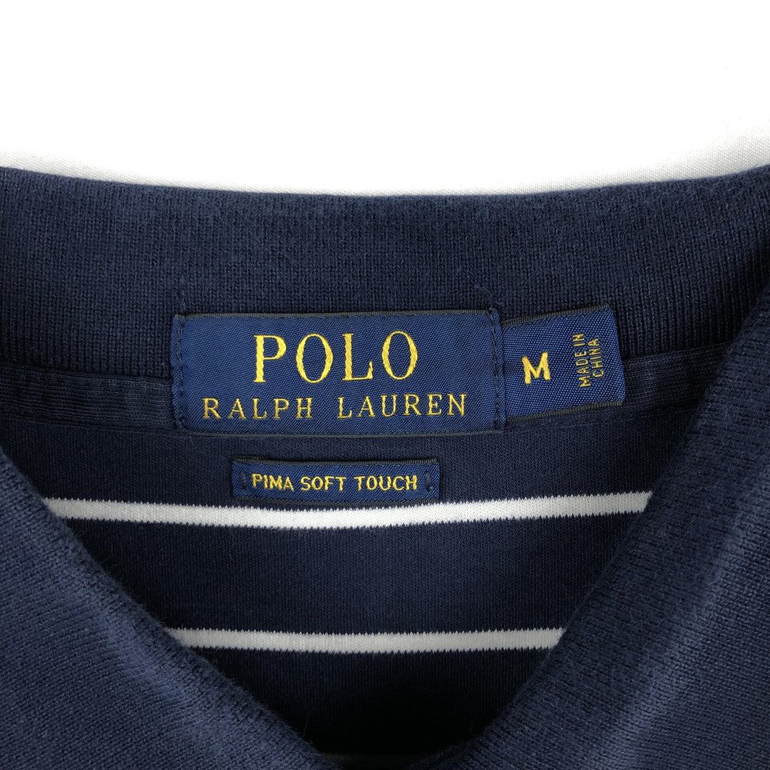 Ralph Lauren POLO RALPH LAUREN Short Sleeve Striped Polo Shirt Men's M cotton navy blue type Vintage Second Hand