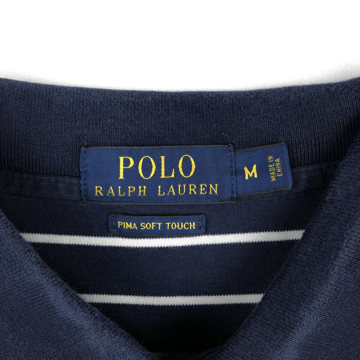 Ralph Lauren POLO RALPH LAUREN Short Sleeve Striped Polo Shirt Men's M cotton navy blue type Vintage Second Hand