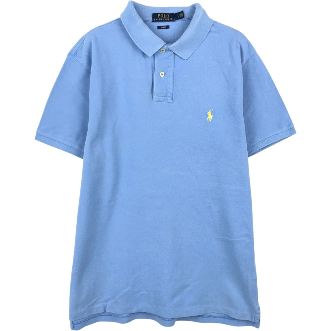 Ralph Lauren POLO RALPH LAUREN SLIM FIT short sleeve polo shirt, men's size L cotton Blue type light blue Vintage Second Hand