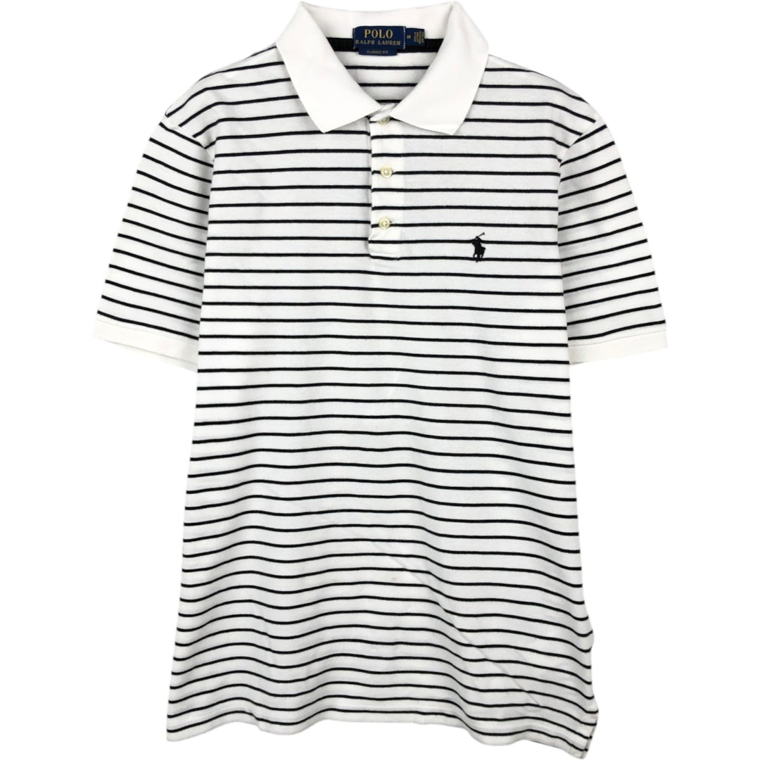 Ralph Lauren POLO RALPH LAUREN CLASSIC FIT short sleeve striped polo shirt men's M size cotton white type Vintage Second Hand