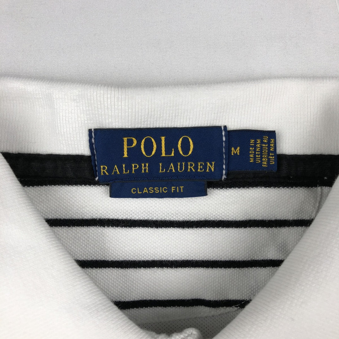 Ralph Lauren POLO RALPH LAUREN CLASSIC FIT short sleeve striped polo shirt men's M size cotton white type Vintage Second Hand