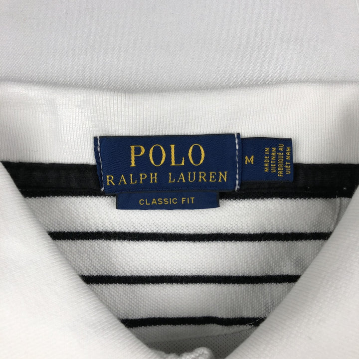 Ralph Lauren POLO RALPH LAUREN CLASSIC FIT short sleeve striped polo shirt men's M size cotton white type Vintage Second Hand
