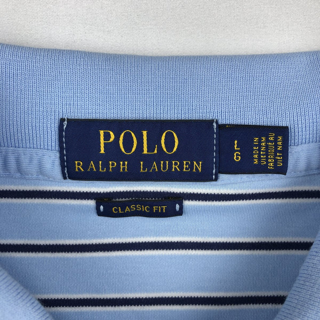 Ralph Lauren POLO RALPH LAUREN CLASSIC FIT Multi-stripe Short-Sleeve Polo Shirt, Men's Size L (approx.) cotton Blue type light blue Vintage Second Hand