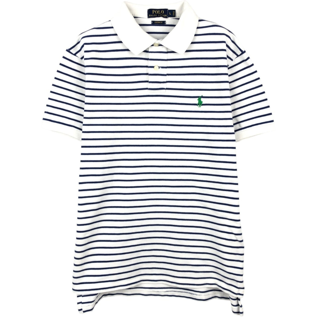 Ralph Lauren POLO RALPH LAUREN CUSTOM FIT Striped Pattern Short-Sleeve Polo Shirt, Men's Size L (approx.) cotton white type Vintage Second Hand