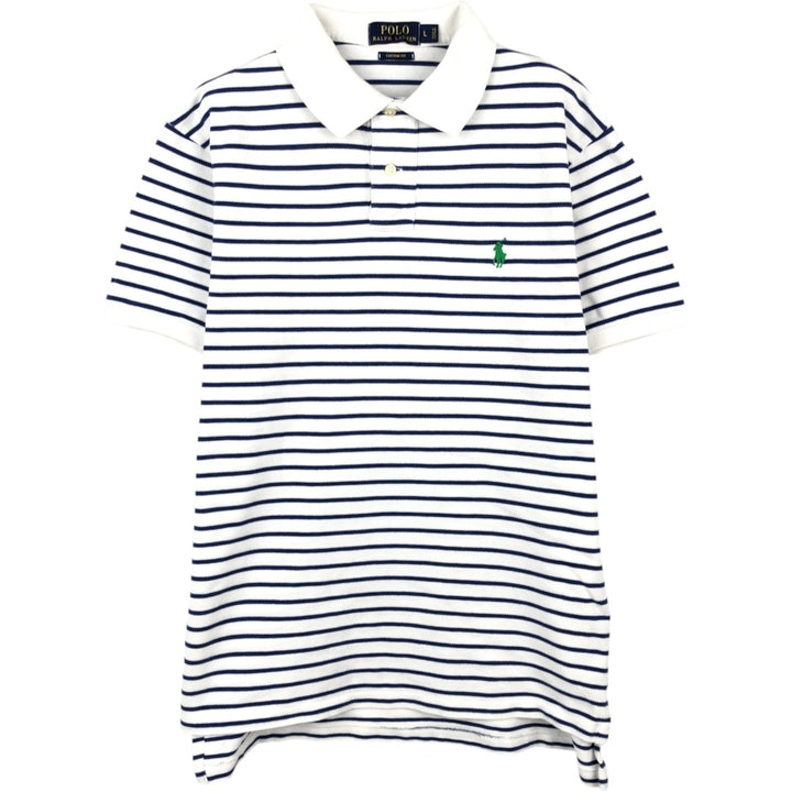 Ralph Lauren POLO RALPH LAUREN CUSTOM FIT Striped Pattern Short-Sleeve Polo Shirt, Men's Size L (approx.) cotton white type Vintage Second Hand