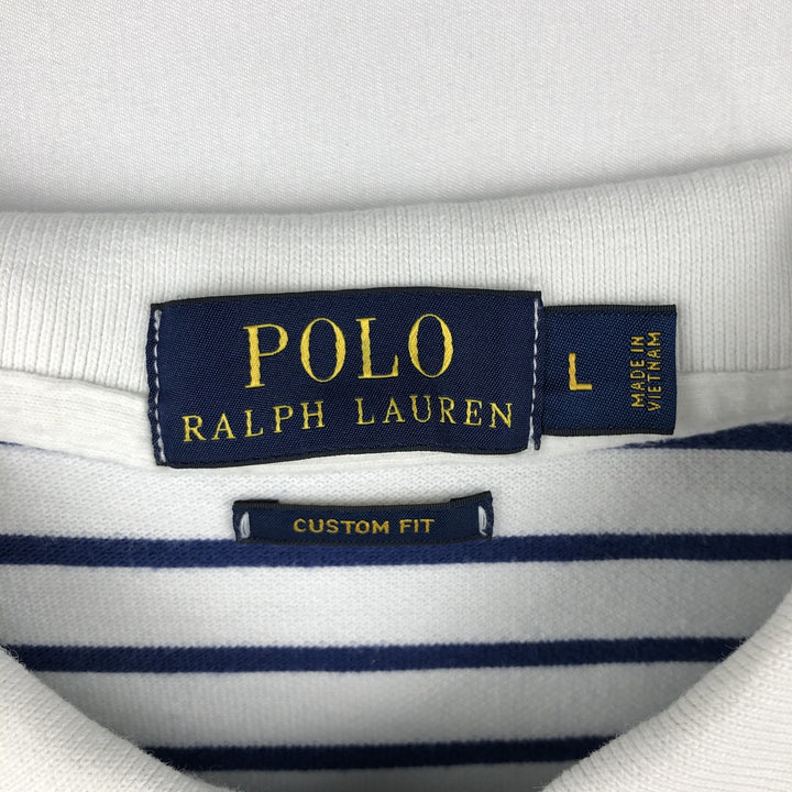 Ralph Lauren POLO RALPH LAUREN CUSTOM FIT Striped Pattern Short-Sleeve Polo Shirt, Men's Size L (approx.) cotton white type Vintage Second Hand