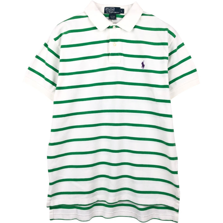 Ralph Lauren POLO by Ralph Lauren short sleeve striped polo shirt, men's size L cotton green type Vintage Second Hand