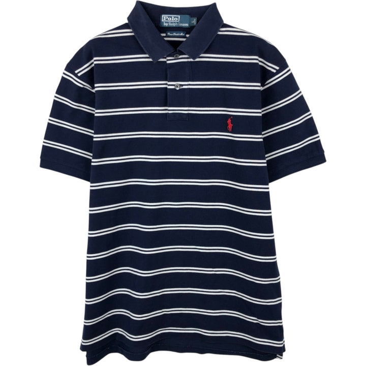 Ralph Lauren POLO by Ralph Lauren SLIM FIT Short-Sleeve Striped Polo Shirt, Men's Size L (approx.) cotton navy blue type Vintage Second Hand