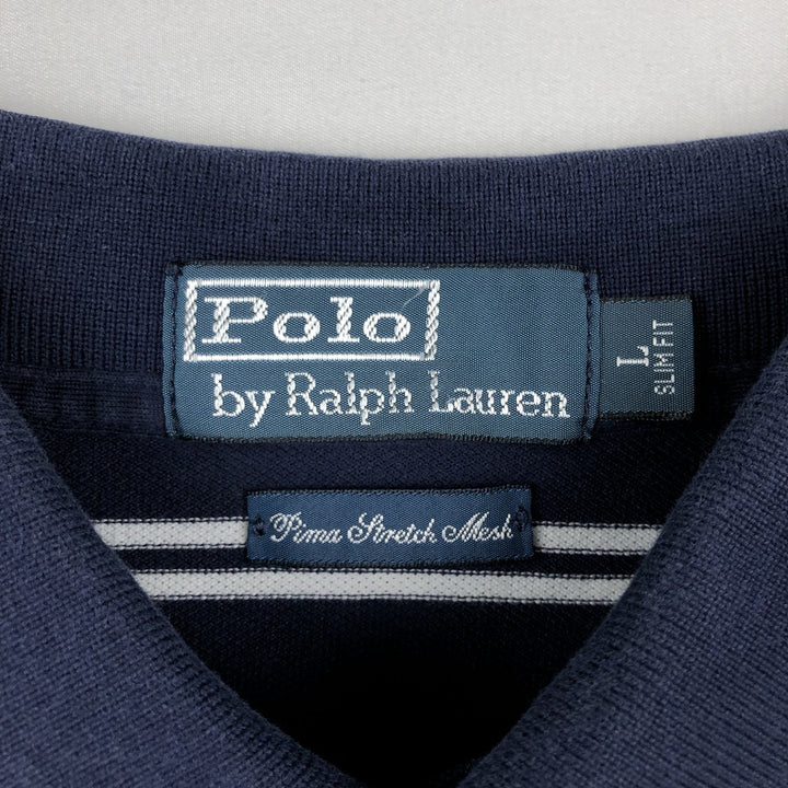 Ralph Lauren POLO by Ralph Lauren SLIM FIT Short-Sleeve Striped Polo Shirt, Men's Size L (approx.) cotton navy blue type Vintage Second Hand