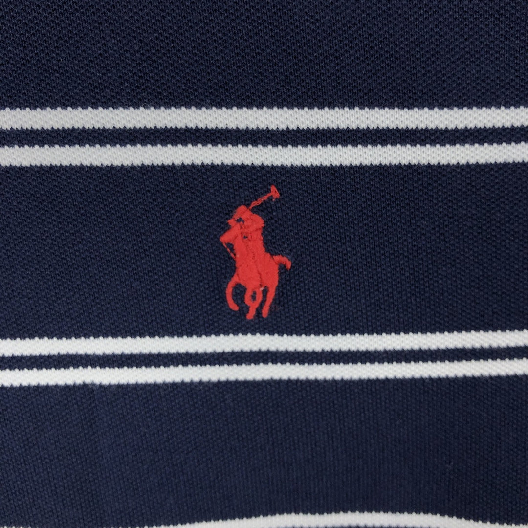 Ralph Lauren POLO by Ralph Lauren SLIM FIT Short-Sleeve Striped Polo Shirt, Men's Size L (approx.) cotton navy blue type Vintage Second Hand