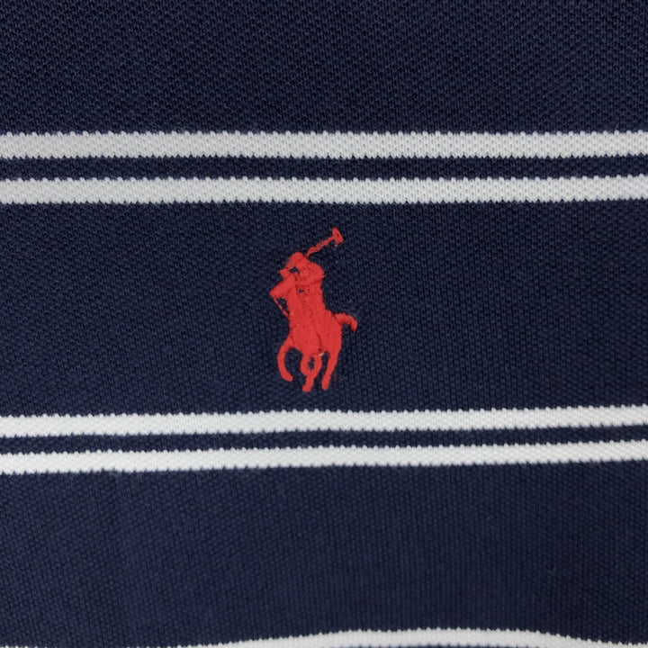 Ralph Lauren POLO by Ralph Lauren SLIM FIT Short-Sleeve Striped Polo Shirt, Men's Size L (approx.) cotton navy blue type Vintage Second Hand