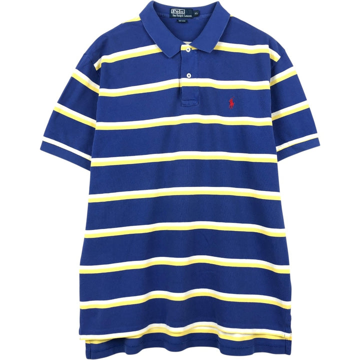 Ralph Lauren POLO by Ralph Lauren short sleeve striped polo shirt, men's XL size cotton Navy blue Vintage Second Hand