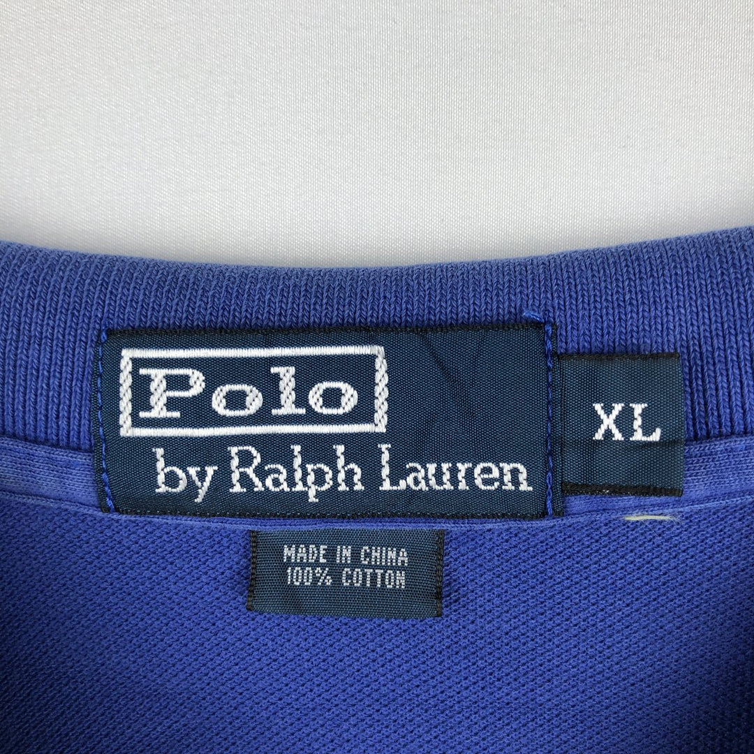 Ralph Lauren POLO by Ralph Lauren short sleeve striped polo shirt, men's XL size cotton Navy blue Vintage Second Hand
