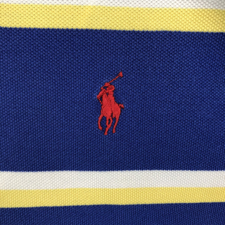 Ralph Lauren POLO by Ralph Lauren short sleeve striped polo shirt, men's XL size cotton Navy blue Vintage Second Hand