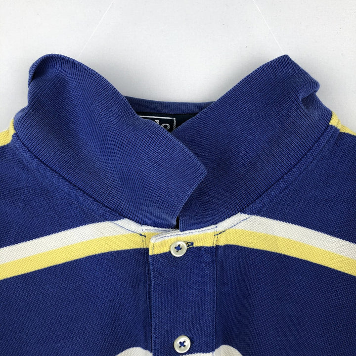Ralph Lauren POLO by Ralph Lauren short sleeve striped polo shirt, men's XL size cotton Navy blue Vintage Second Hand