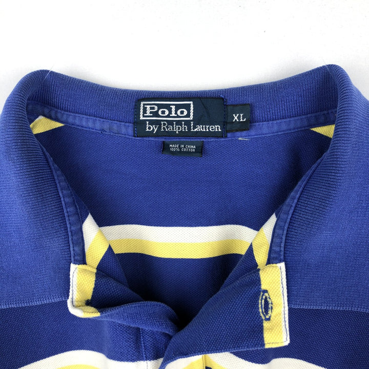 Ralph Lauren POLO by Ralph Lauren short sleeve striped polo shirt, men's XL size cotton Navy blue Vintage Second Hand