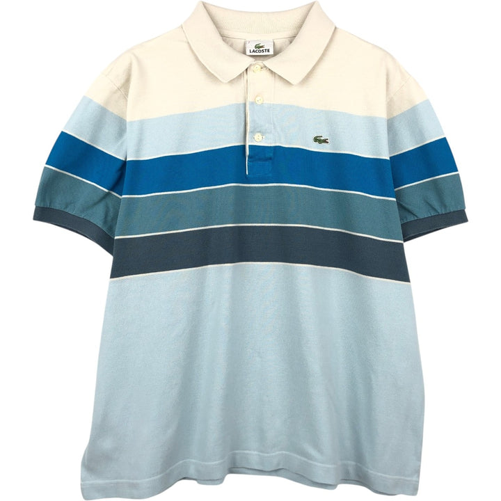 Lacoste short-sleeved striped polo shirt, size 7 (equivalent to men's XXL). cotton Blue type light blue Vintage Second Hand