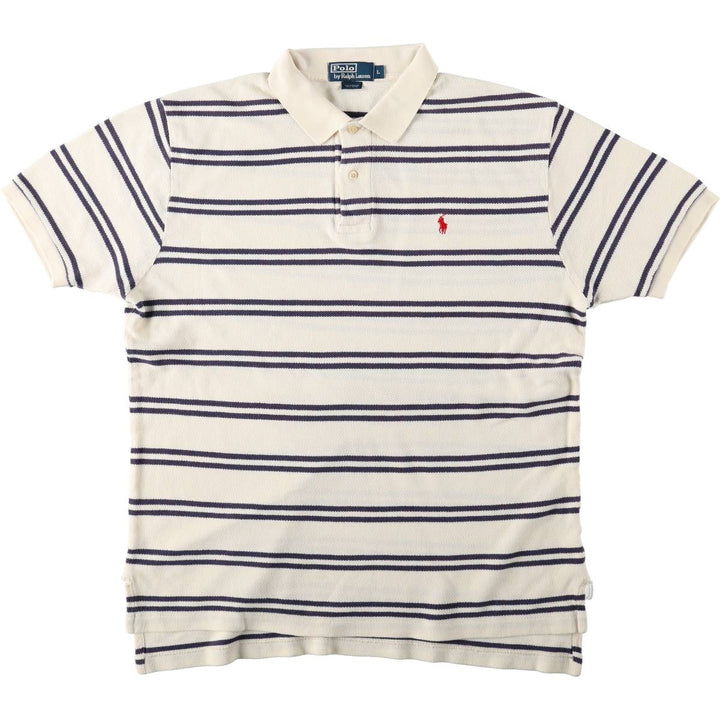 Ralph Lauren POLO by Ralph Lauren short sleeve striped polo shirt, men's size L cotton white type Vintage Second Hand