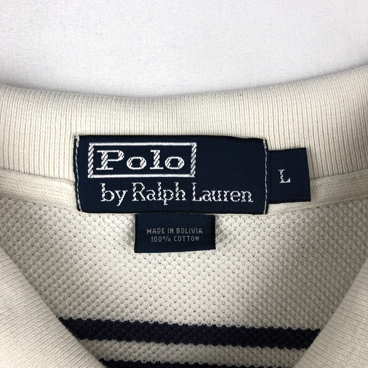 Ralph Lauren POLO by Ralph Lauren short sleeve striped polo shirt, men's size L cotton white type Vintage Second Hand