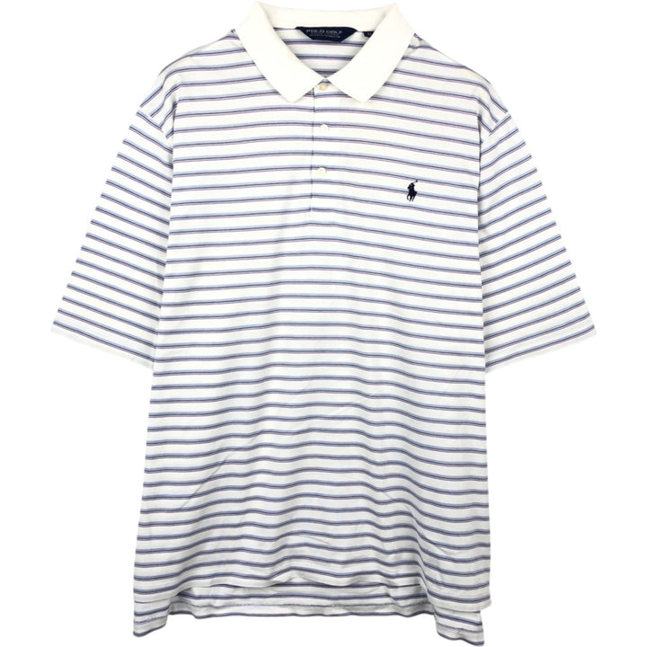 Ralph Lauren POLO GOLF Multi-border short sleeve striped polo shirt Men's XL size Pima Cotton white type Vintage Second Hand