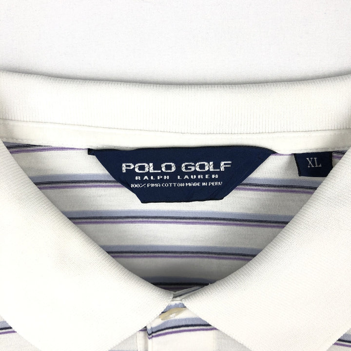 Ralph Lauren POLO GOLF Multi-border short sleeve striped polo shirt Men's XL size Pima Cotton white type Vintage Second Hand