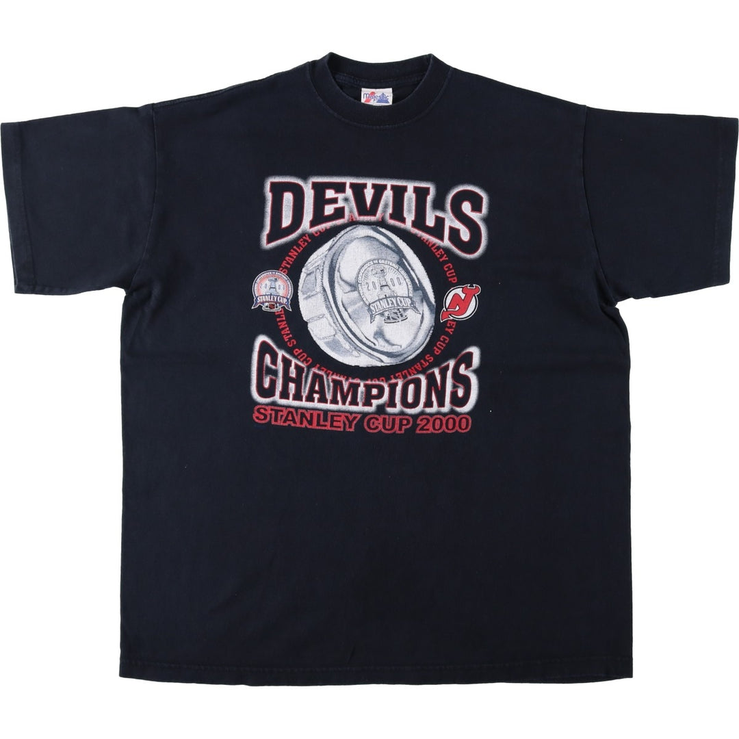 2000'S Majestic NHL New Jersey Devils sports print T-shirt, men's size XL (approx.) cotton black type Vintage Second Hand