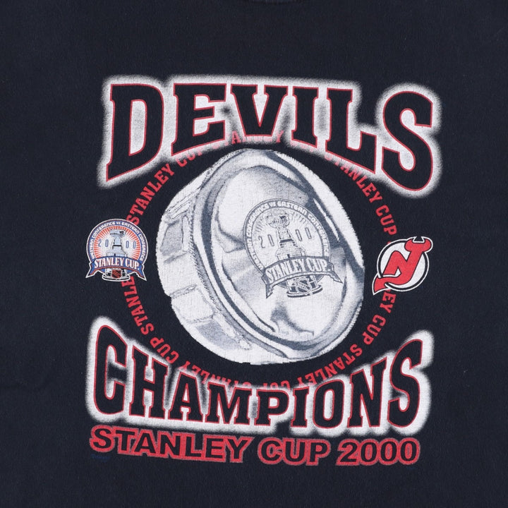 2000'S Majestic NHL New Jersey Devils sports print T-shirt, men's size XL (approx.) cotton black type Vintage Second Hand