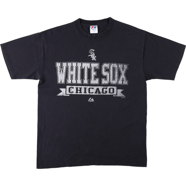 90s-00'S Majestic MLB Chicago White Sox logo print T-shirt, men's size XL (approx.) cotton black type Vintage Second Hand