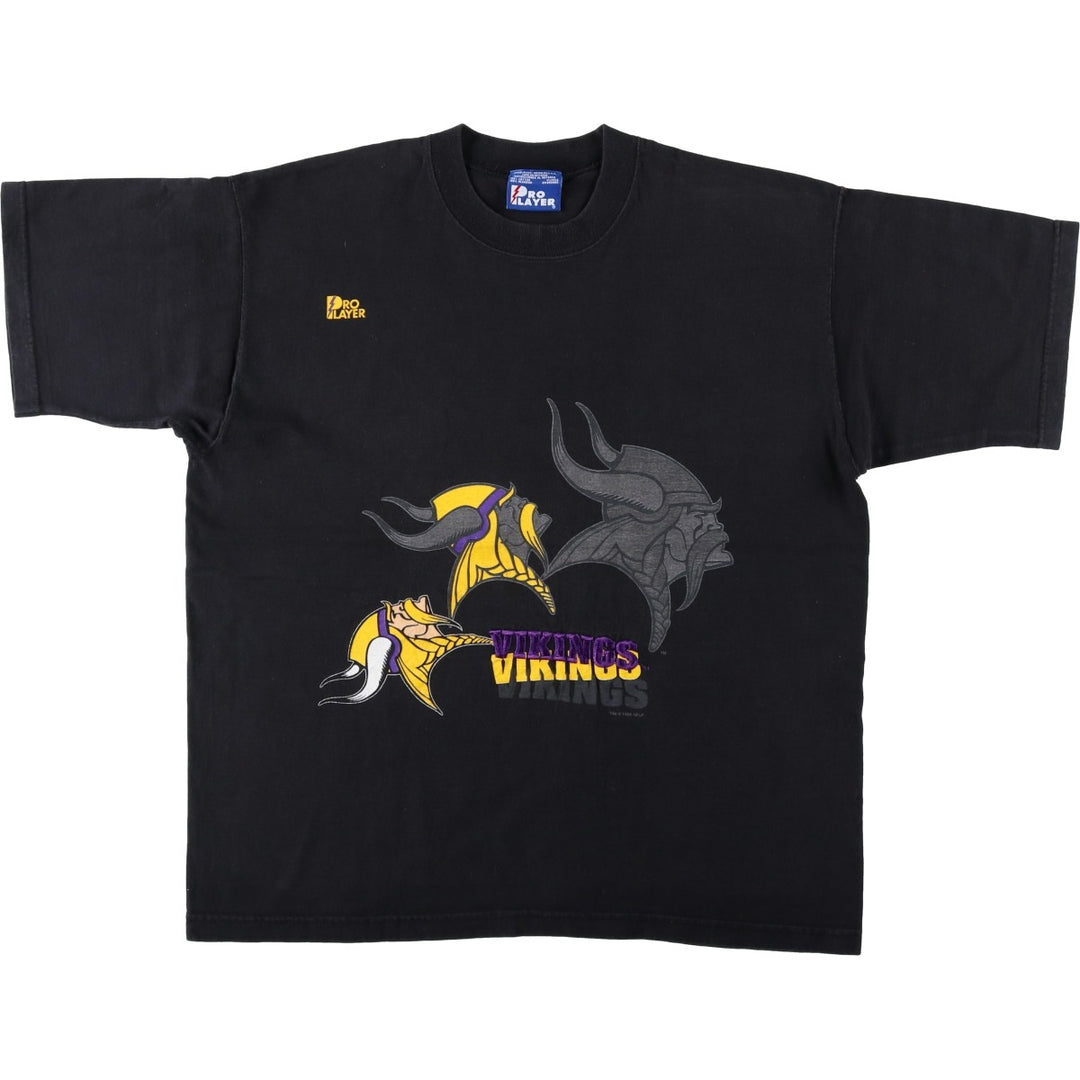 90'S PRO PLAYER NFL MINNESOTA VIKINGS Logo T-Shirt, Made in USA, Men's XL (approx.), Vintage cotton black type Vintage Second Hand