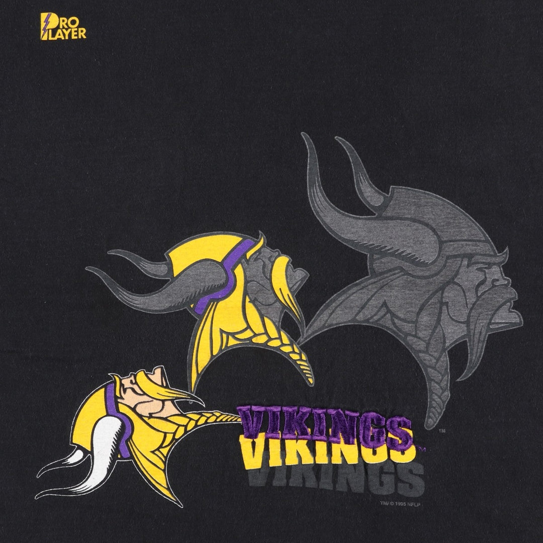 90'S PRO PLAYER NFL MINNESOTA VIKINGS Logo T-Shirt, Made in USA, Men's XL (approx.), Vintage cotton black type Vintage Second Hand