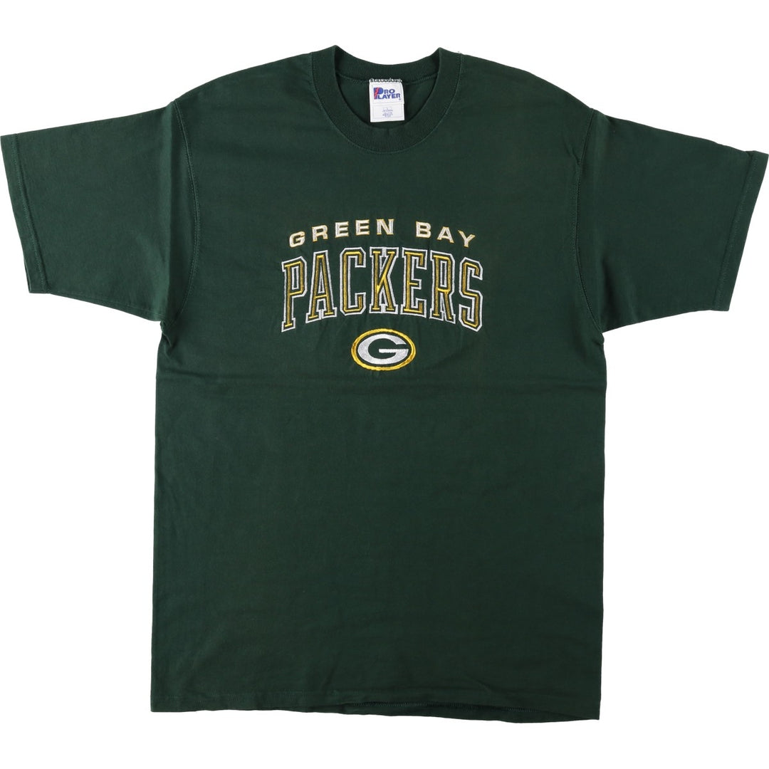 90'S PRO PLAYER NFL GREEN BAY PACKERS Logo T-Shirt, Made in USA, Men's Size L (approx.), Vintage cotton Green type dark green Vintage Second Hand