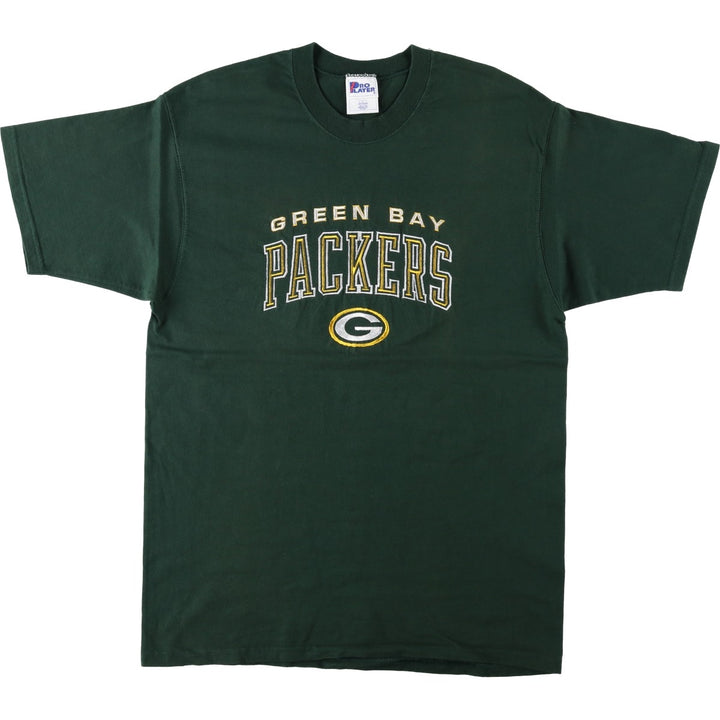 90'S PRO PLAYER NFL GREEN BAY PACKERS Logo T-Shirt, Made in USA, Men's Size L (approx.), Vintage cotton Green type dark green Vintage Second Hand