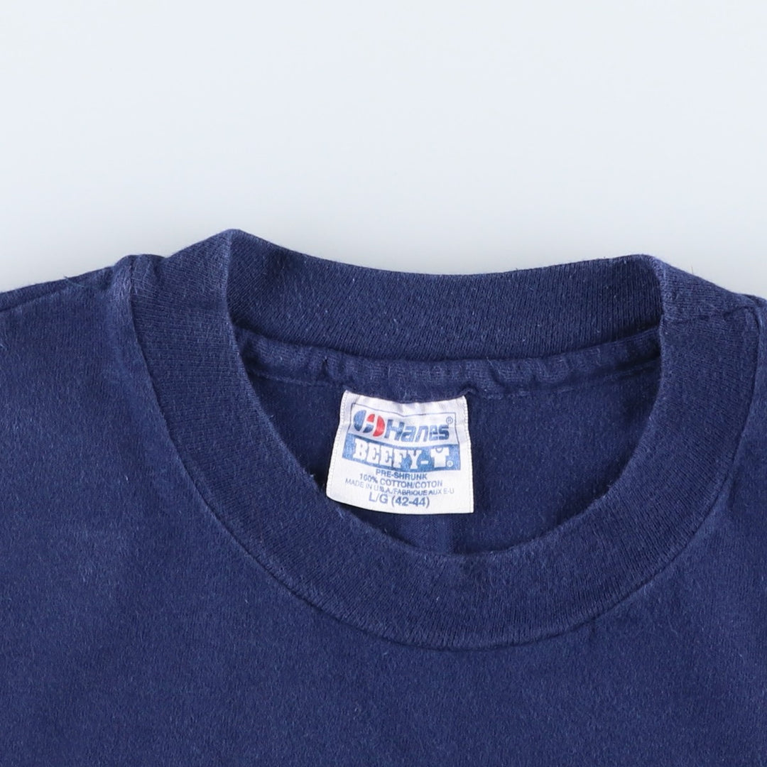 90'S Hanes BEEFY-T Blue Tag NFL Dallas Cowboys Logo Print T-Shirt Made in USA Men's Size L (approx.) cotton navy blue type Vintage Second Hand