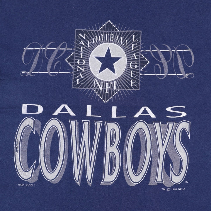 90'S Hanes BEEFY-T Blue Tag NFL Dallas Cowboys Logo Print T-Shirt Made in USA Men's Size L (approx.) cotton navy blue type Vintage Second Hand
