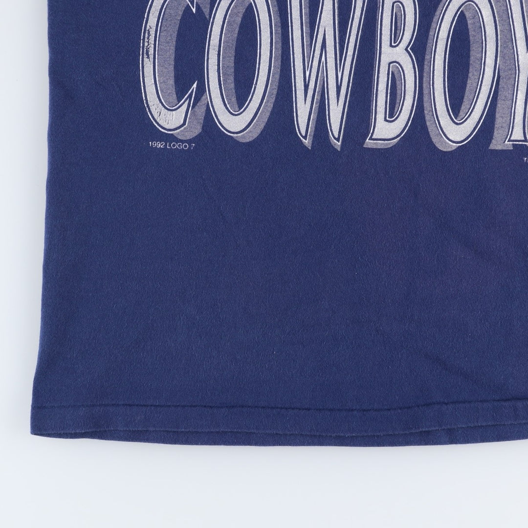 90'S Hanes BEEFY-T Blue Tag NFL Dallas Cowboys Logo Print T-Shirt Made in USA Men's Size L (approx.) cotton navy blue type Vintage Second Hand
